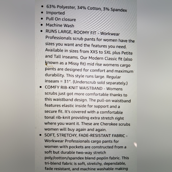 NWOT CHEROKEE REVOLUTION V NECK STRAIGHT LEG PULL ON CARGO SCRUBS SET - Picture 7 of 15